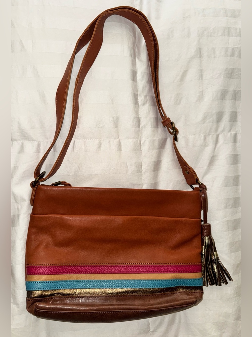 The Sak Leather Shoulder Bag with Color-Strip Accents